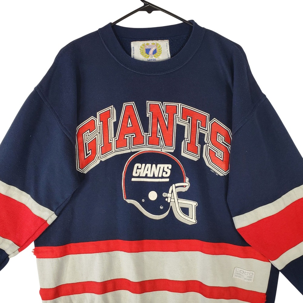Vintage Logo 7 New York Giants Sweatshirt Navy Red Colorblock NFL Mens Large